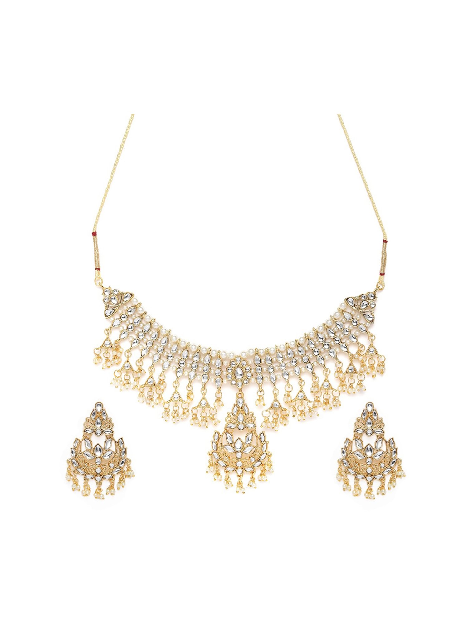 Zaveri Pearls Gold Tone Kundan & Pearls Traditional Necklace & Earring Set-ZPFK9811