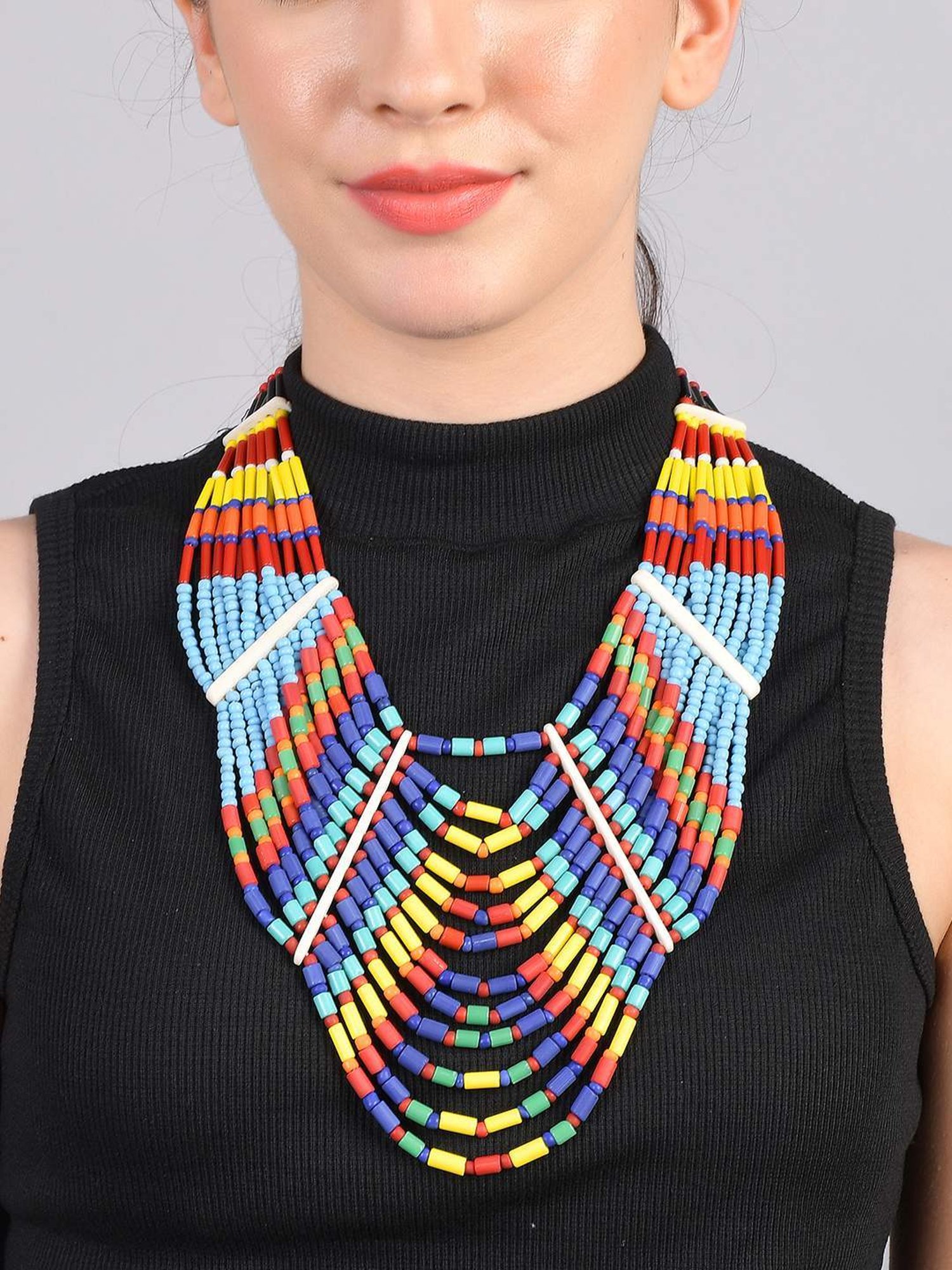 Imli Street Multicolor Vintage Naga Beaded Tribal Necklace