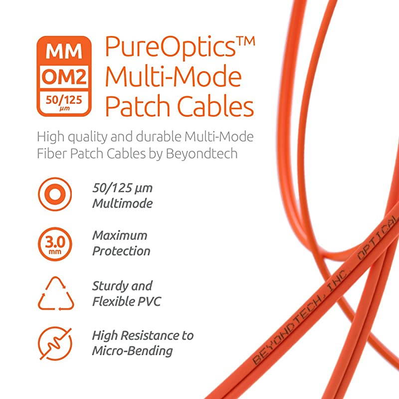 LC to ST Fiber Patch Cable Multimode Duplex 1m 328ft 50125um OM2  PureOptics Cable Series