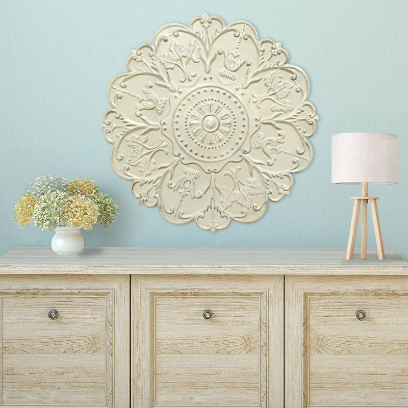 27" x 27" Shabby Medallion Wall Décor White - Stratton Home Décor