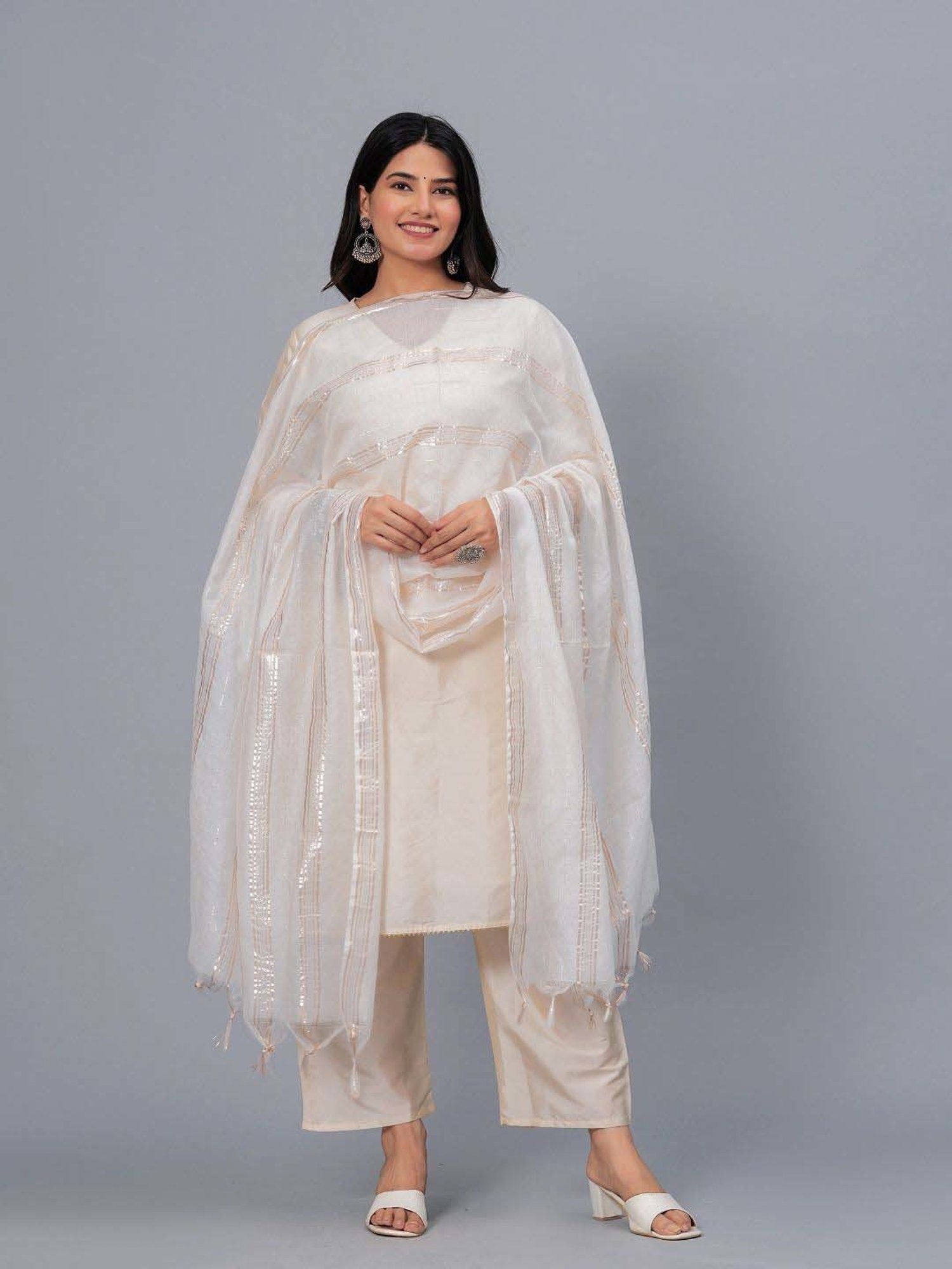 Stylum White Striped Dupatta