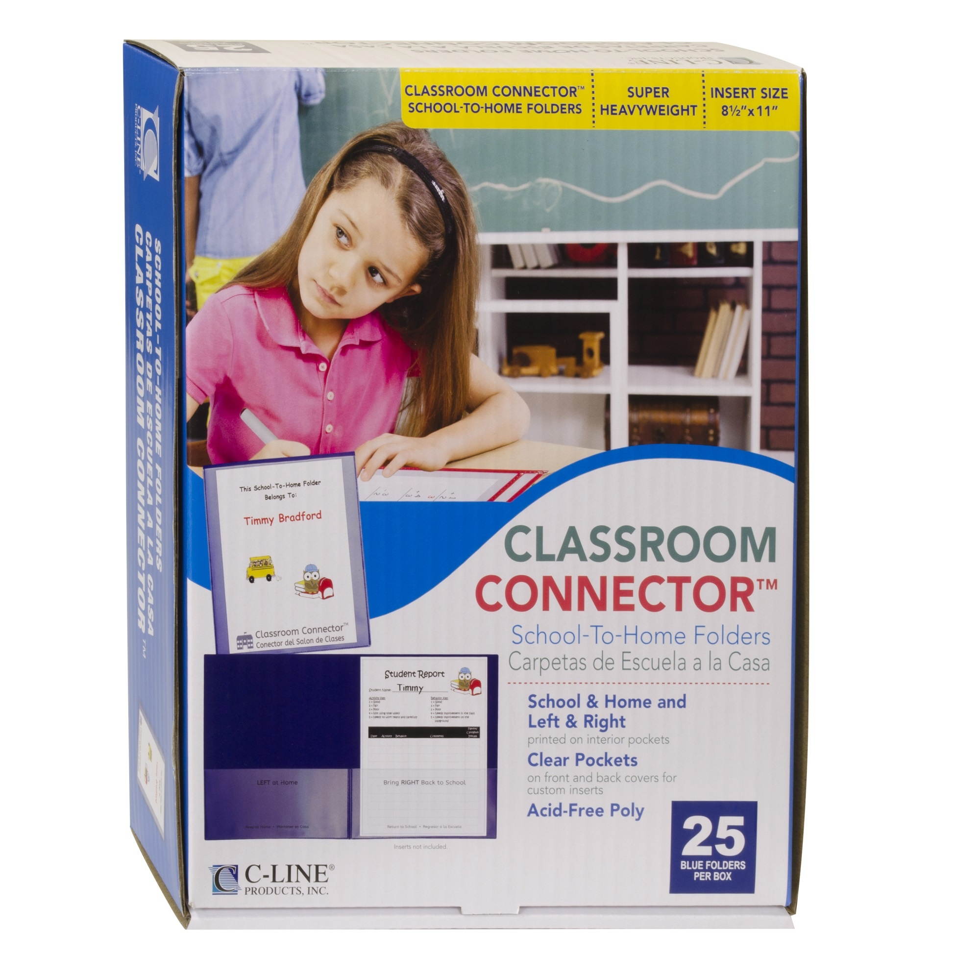 C-Line Classroom Connector Folders 9"x11-3/4" 25/BX Blue 32005