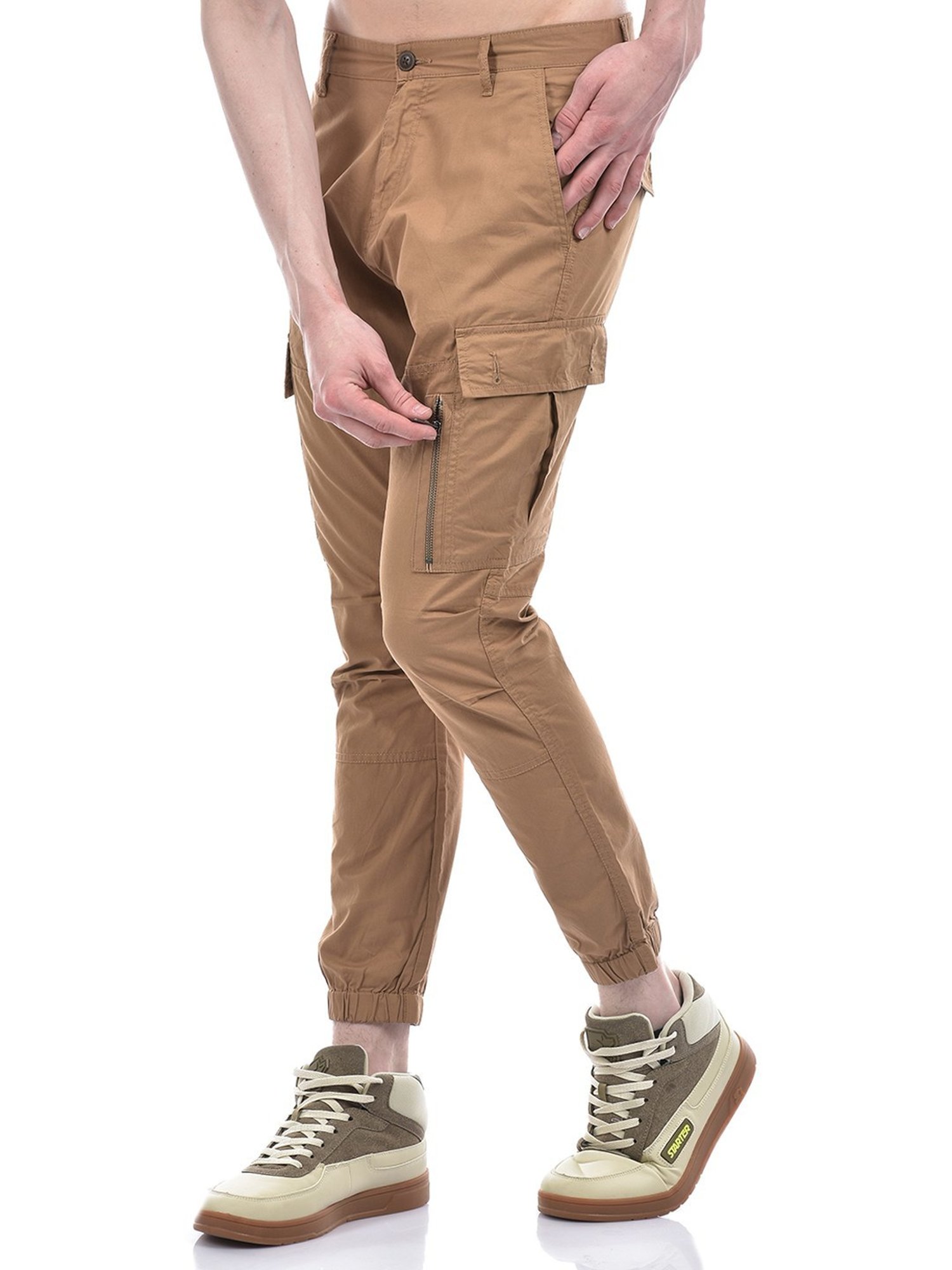 Slowave Beige Regular Fit Flat Front Trousers