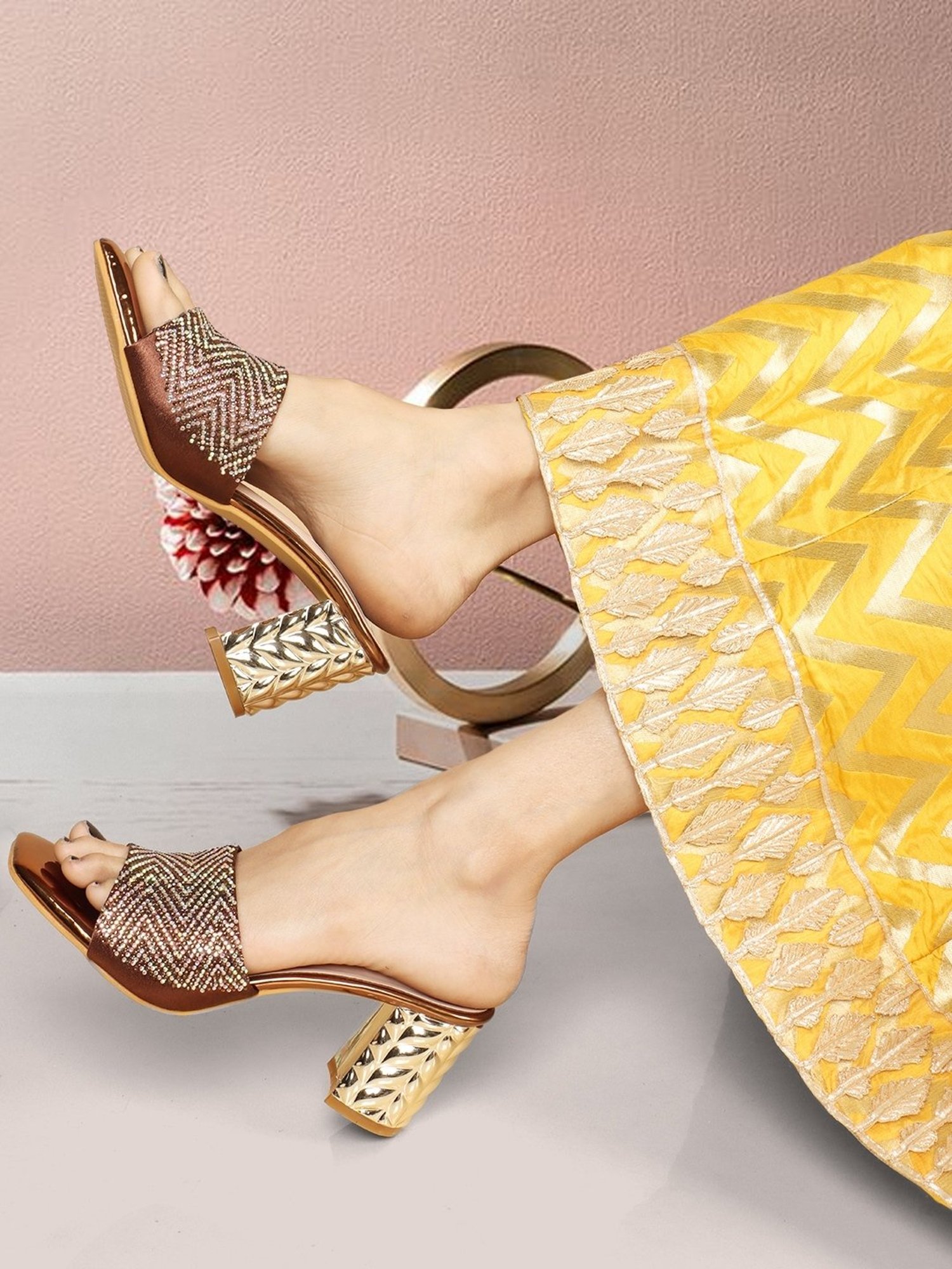 Elle Women's Antique Gold Ethnic Sandals