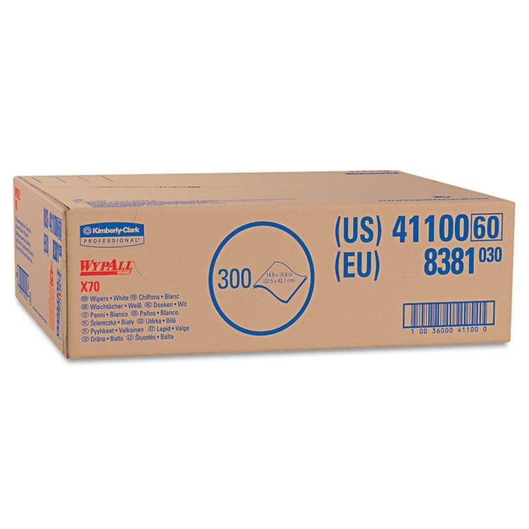WYPALL X70 Wipers, Flat Sheet, 14 9/10 x 16 3/5, White, 300/Carton