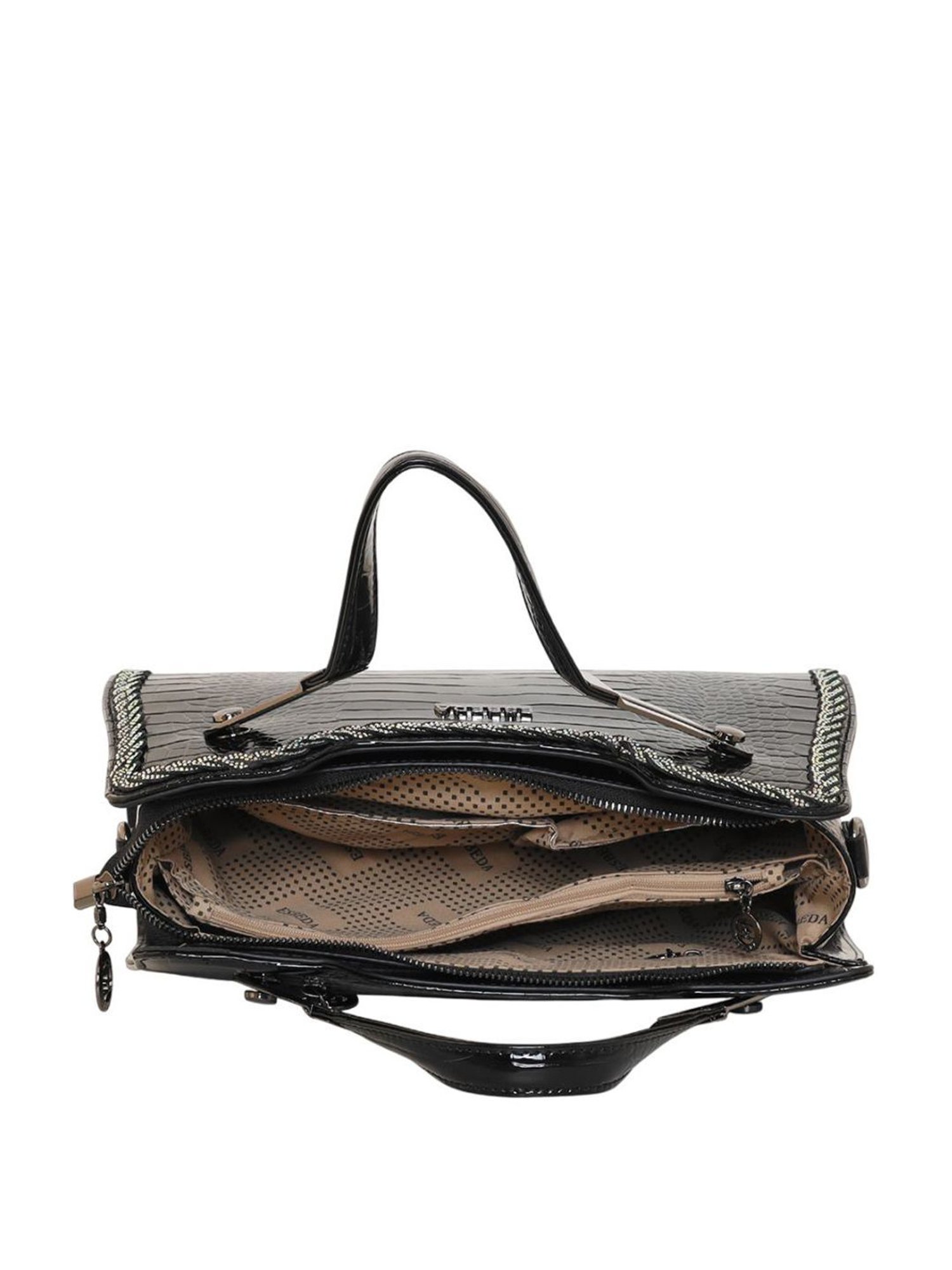 Esbeda Glossy Black PU Textured Handbag