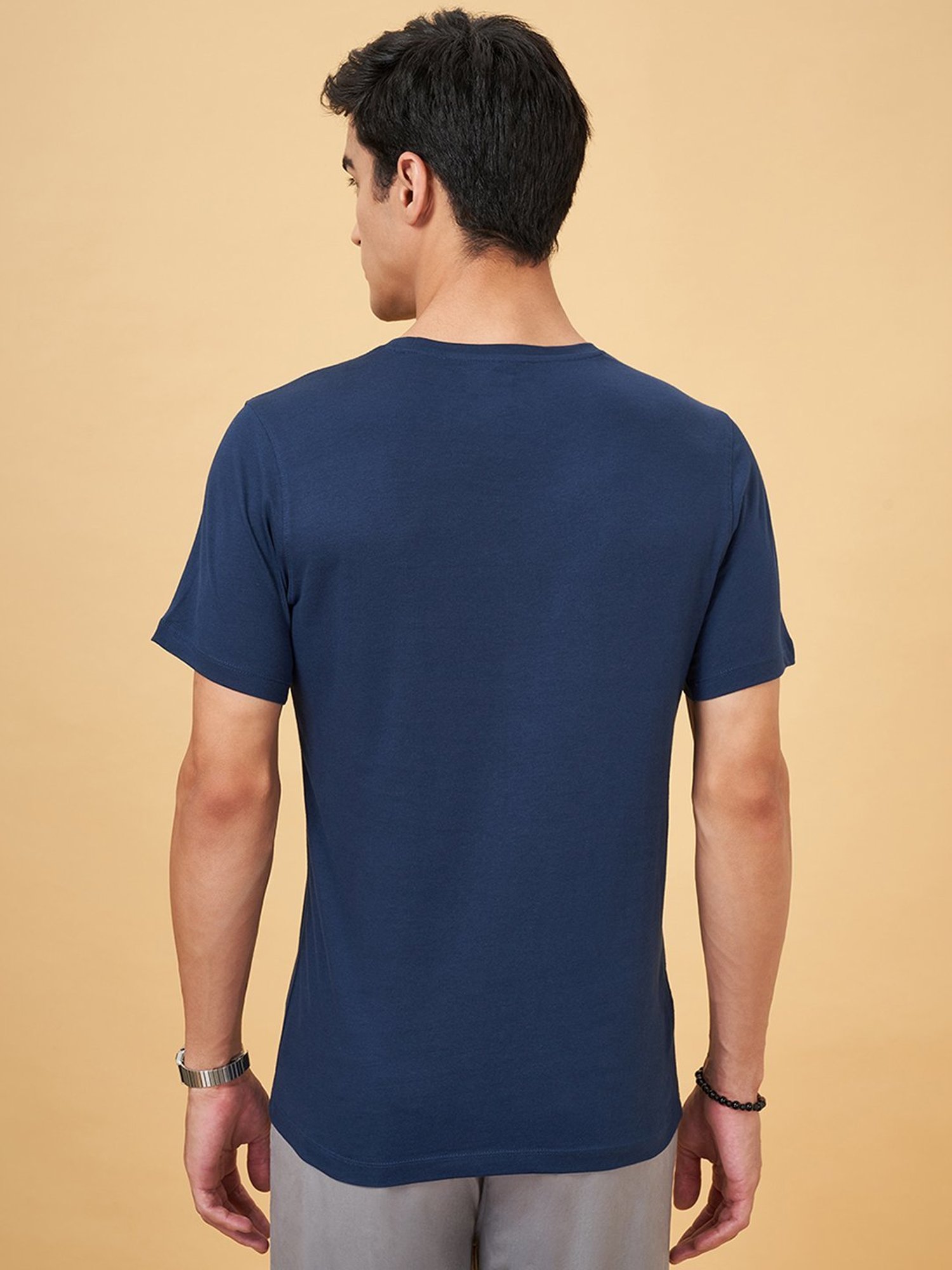 Urban Ranger By Pantaloons Dark Blue Cotton Slim Fit Printed T-Shirt