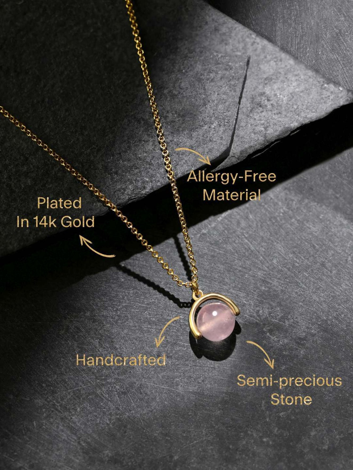 Accessorize London Women's Z Real Gold Plated Sphere Rose Quartz Pendant Necklace