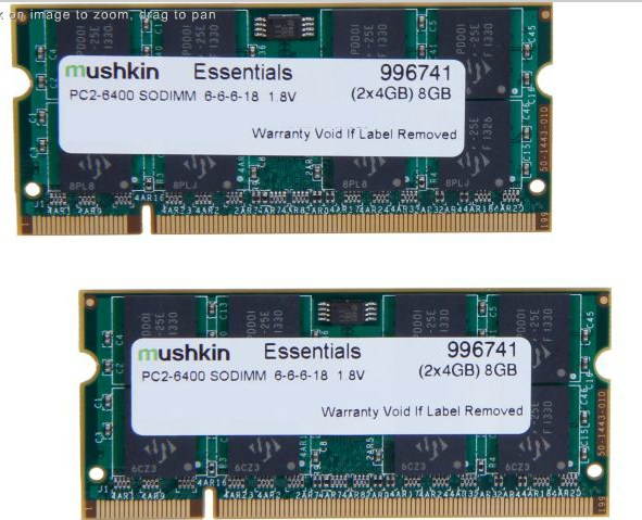 Mushkin Enhanced 8GB (2 x 4GB) Essentials DDR2 PC2-6400 800MHz 200-Pin Laptop Memory Model 996741