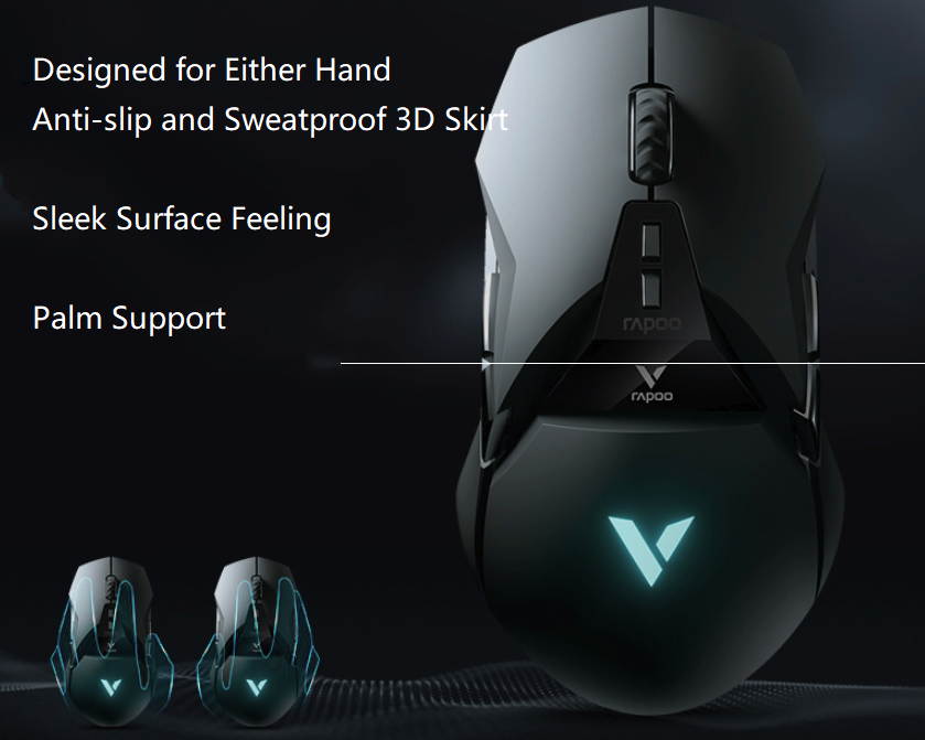 Rapoo VT950 USB Charging,  2.4GHz Wireless and USB Wired Dual Modes 16000DPI Ergonomic Design,Cool Exterior Black Gaming Mouse for Both Hands