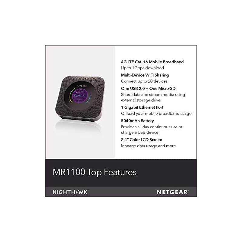 Nighthawk M1 Mobile Hotspot 4G LTE Router MR1100-100NAS - Up to 1Gbps Speed | Connect Up to 20 Devices | Create WLAN Anywhere | Unlocked to Use Any Sim Card-Contact Your Carrier for Data Plan
