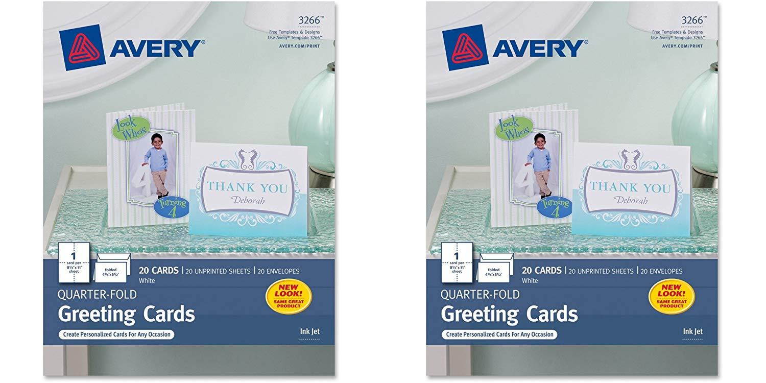 Avery Quarter-Fold Greeting Cards for Inkjet Printers, 4.25 x 5.5 inches, White, Pack of 20 (3266), 2 Packs