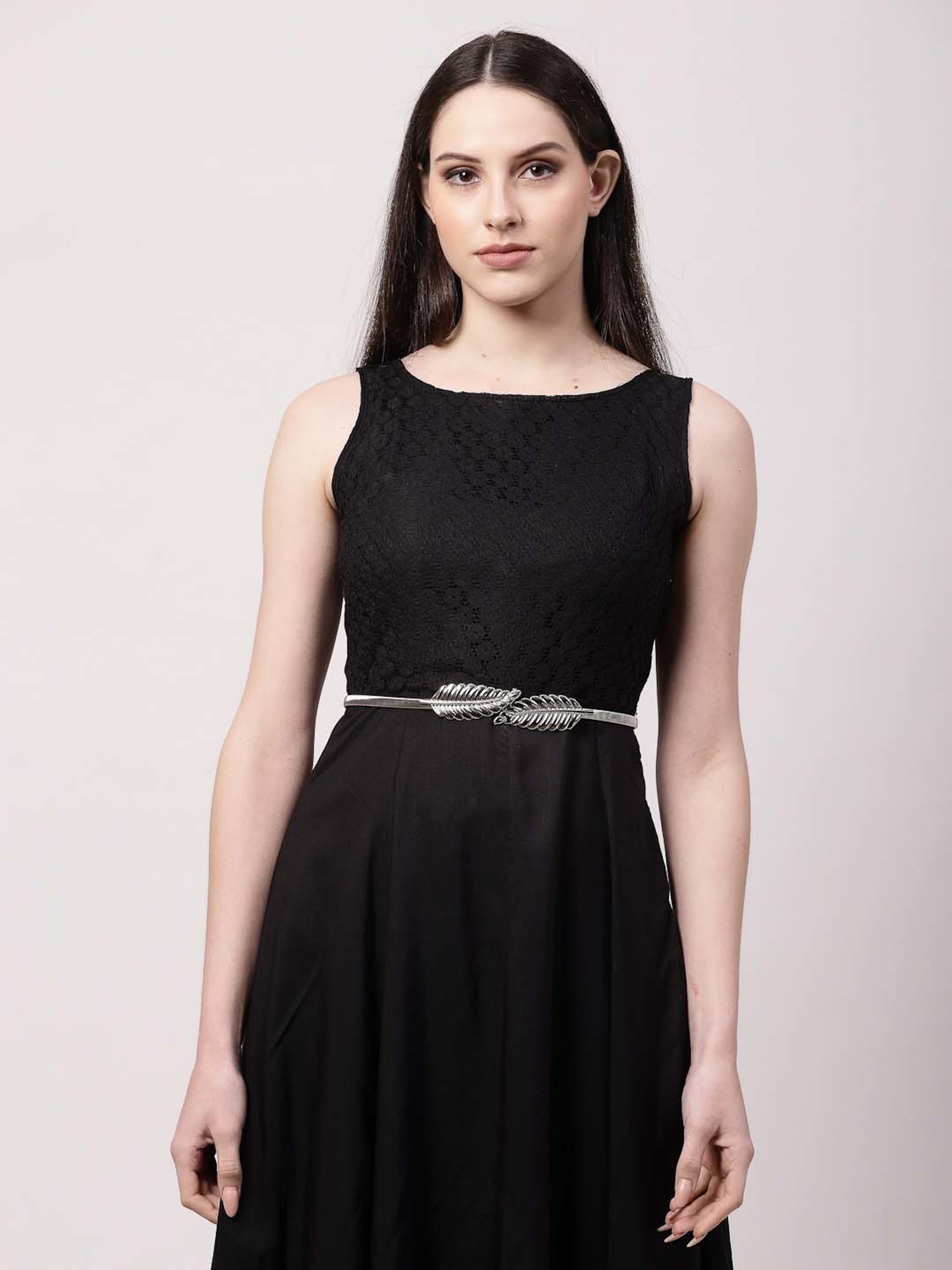 NVR Circular Silver Plated Stretchable Metal Belt for Women