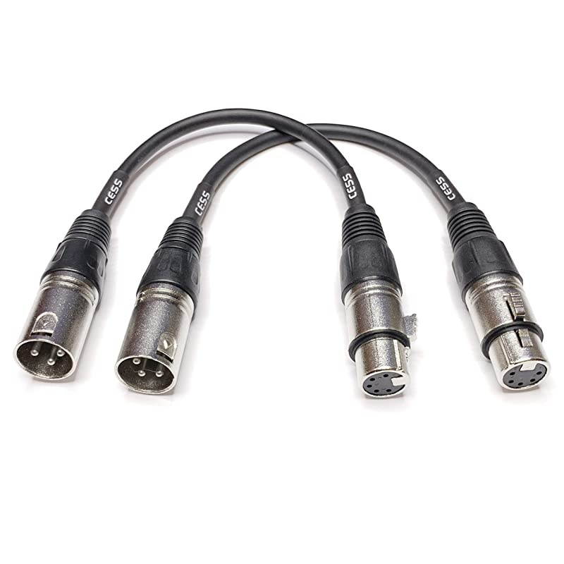 XLR3M To XLR5F DMX512 Adaptor Cable - 3-Pin Male XLR To 5-Pin Female XLR DMX Turnaround 6 Inches - 2 Pack