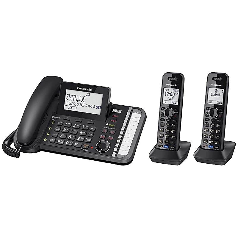 2-Line Corded/Cordless Phone System with 2 Handsets - Answering Machine, Link2Cell, 3-Way Conference, Call Block, Long Range DECT 6.0, Bluetooth - KX-TG9582B (Black)