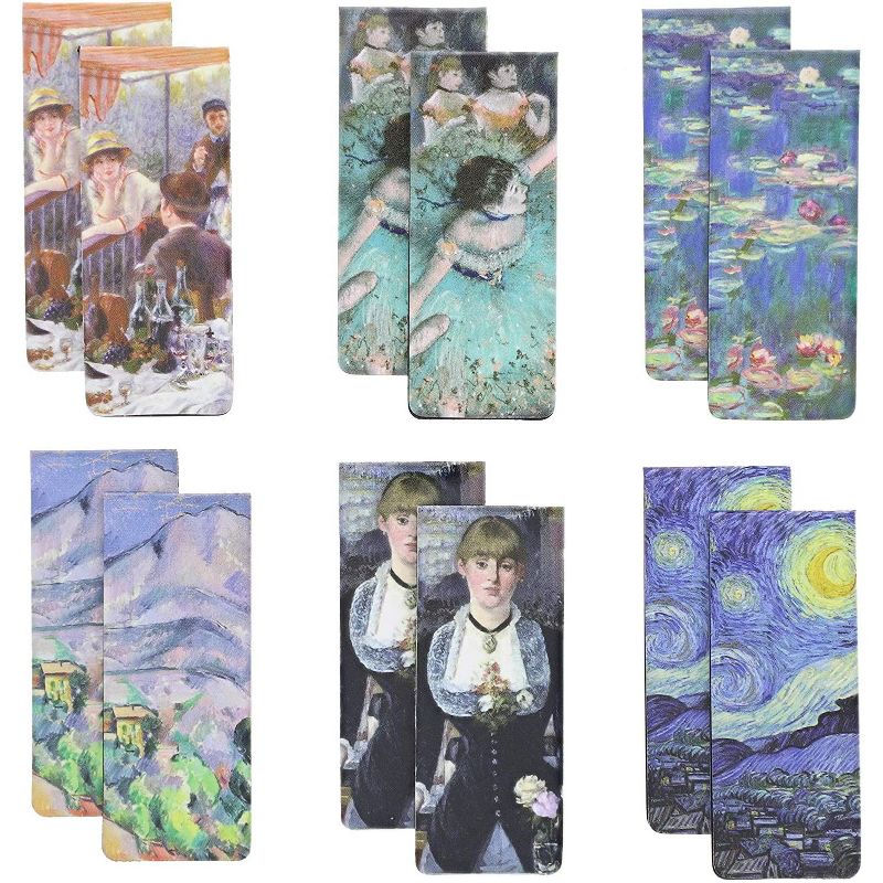The Gifted Stationary 12-Pack Impressionist Inspired Magnetic Bookmarks in 6 Designs (0.8 x 2 inches)