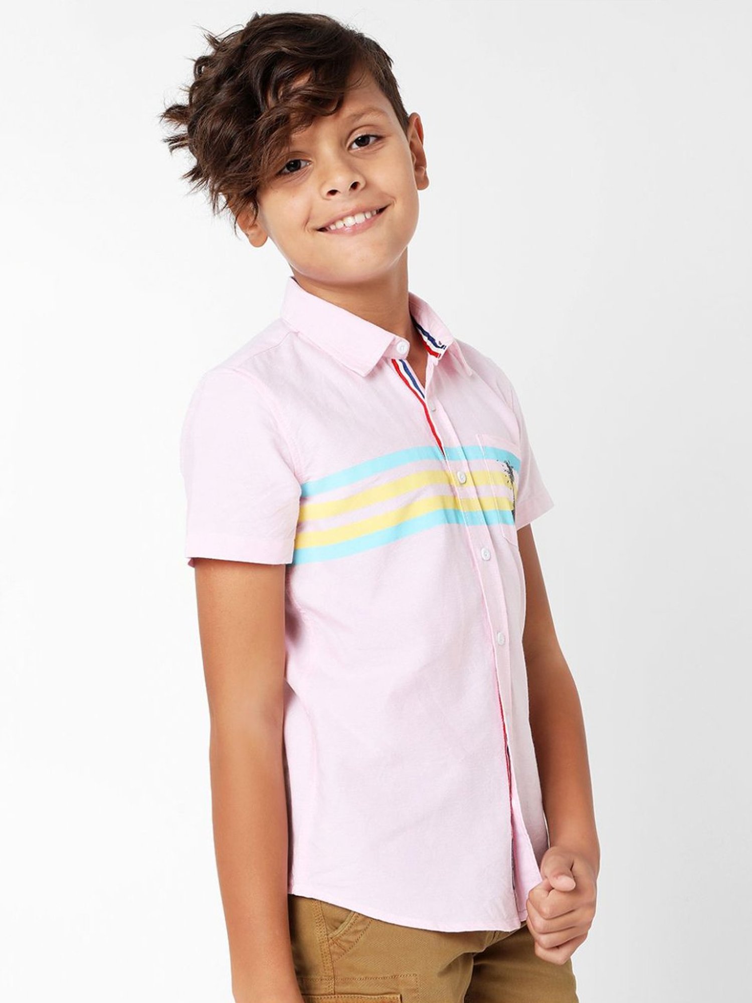 GAS KIDS Pink Cotton Striped Shirt