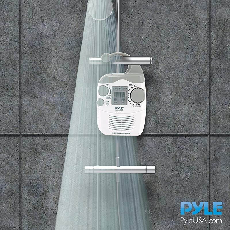 Hanging Waterproof Shower Clock Radio Wireless Mini Portable Waterproof Battery Operated Shower Radio Speaker w Digital Clock LCD Screen for Home Beach Hot Tub Bathroom Outdoor  PSR6