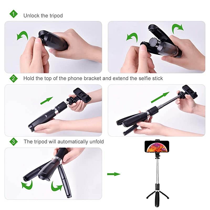 S91 Video Selfie Stick Tripod Extendable Bluetooth Stand with Wireless Remote Shutter for iPhone 1111 ProXS MaxXRX87 SamsungSmartphone GoproCameraMore