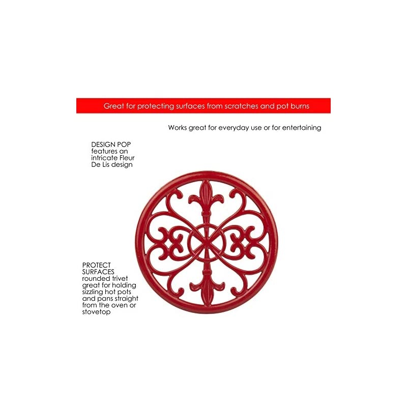 Red) Cast Iron Fleur De Lis Trivet Tr44392, 7.9" x 7.9" x .62"