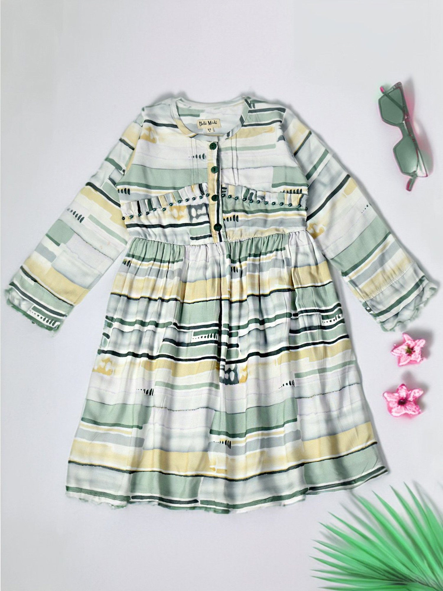 Bella Moda Kids White Printed Full Sleeves Fit & Flare Dress