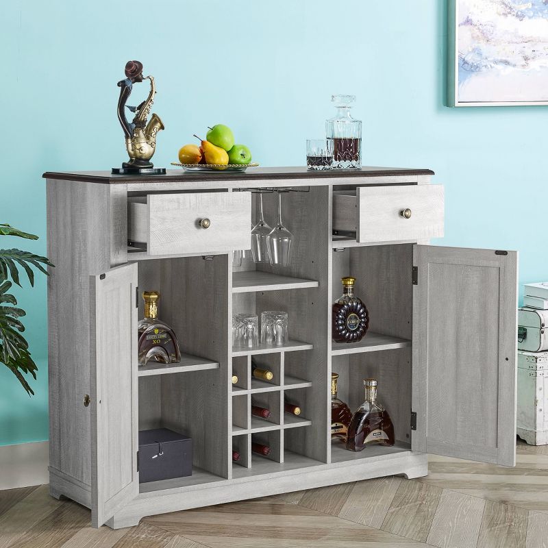 47" Wood Bar Cabinet with Brushed Nickel Knobs White - Home Essentials