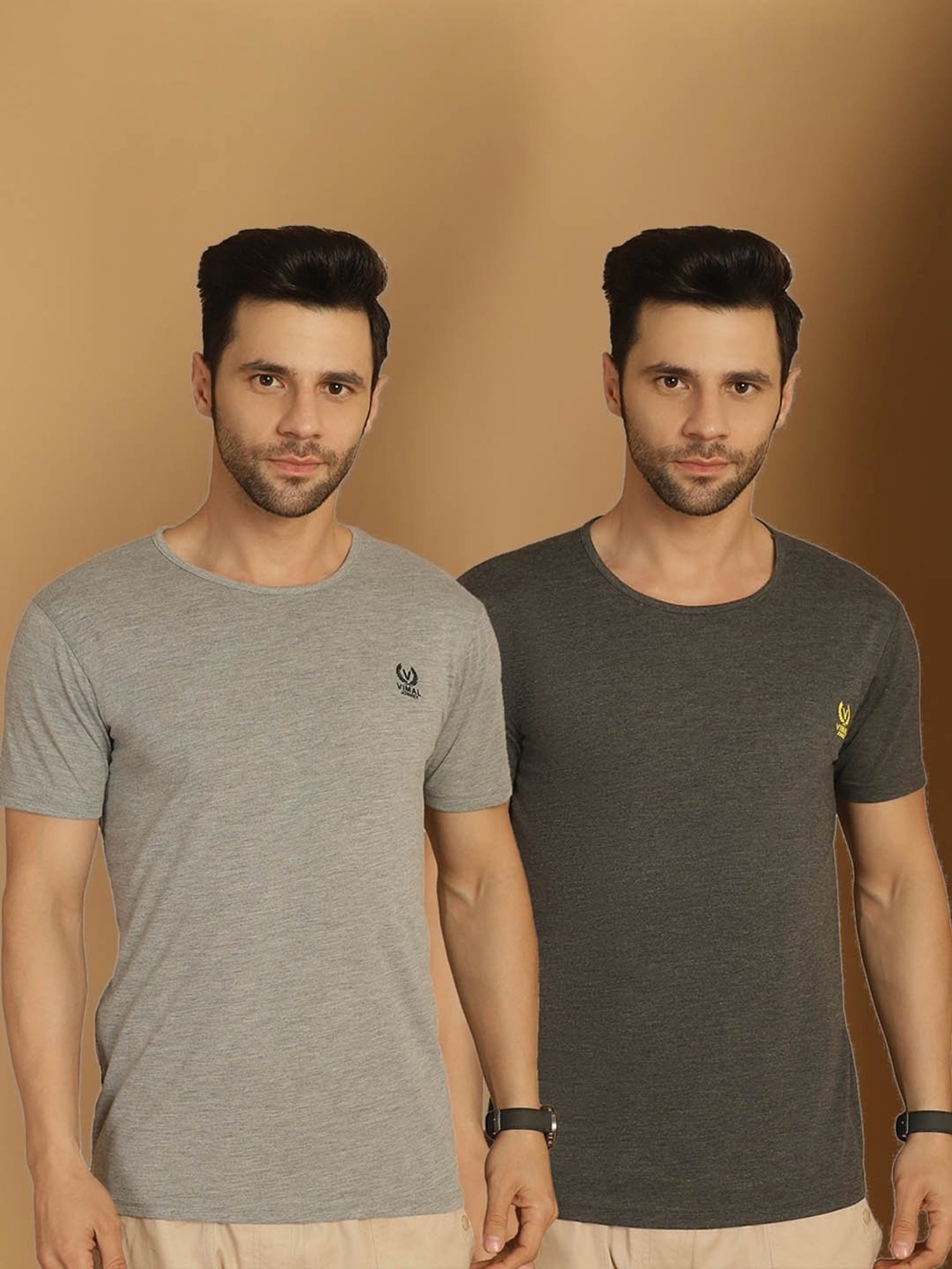 Vimal Jonney Brown & Grey Regular Fit T-Shirt