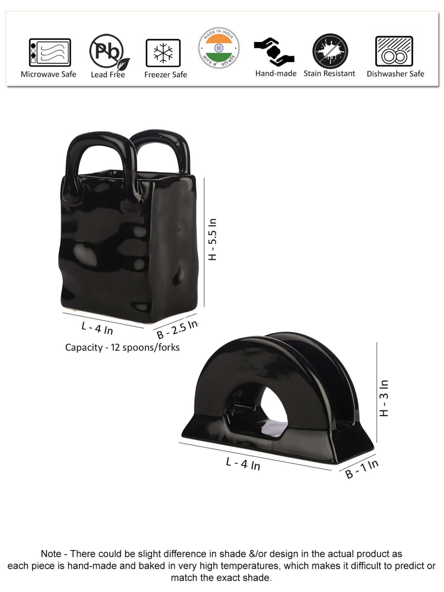 VarEesha Black Ceramic Cutlery and Napkin Holder - Set of 2