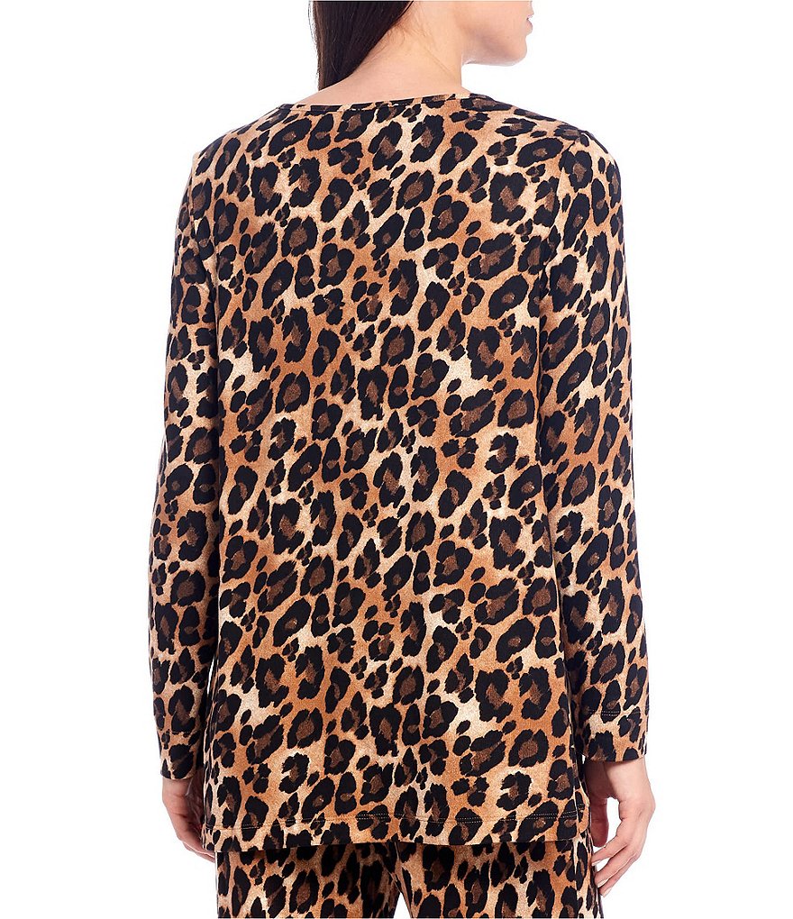 Natori Mirage Ombre Animal Print Knit Round Neck Long Sleeve Lounge Top