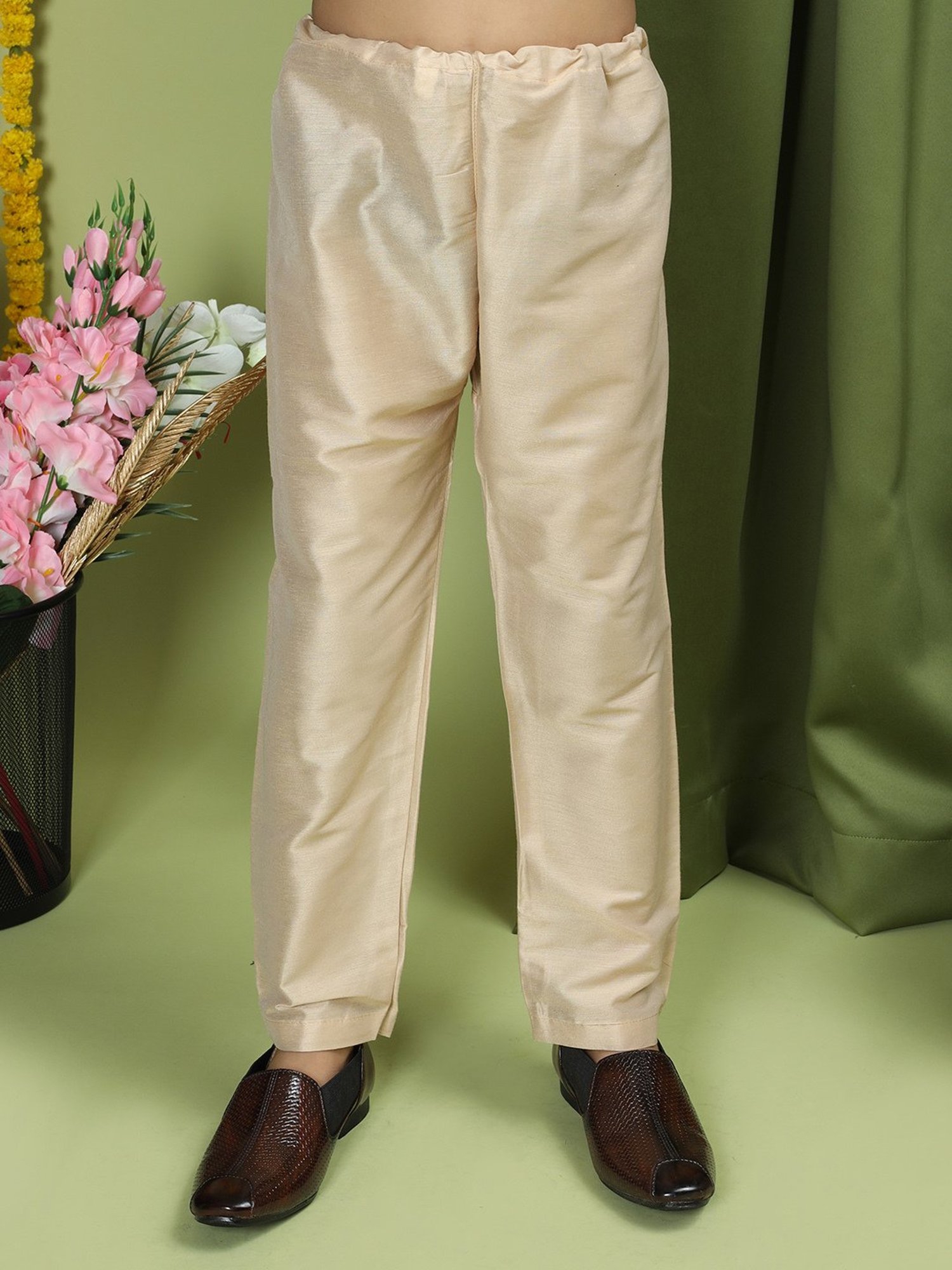 VASTRAMAY Boys Yellow & White Cotton Printed Full Sleeves Kurta Sets