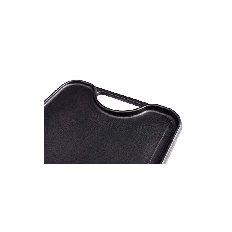 Rectangular Cast Iron Double Burner, Reversible Griddle Grill Seasoned with 100% Kosher Certified Non-GMO Flaxseed Oil, 18.5 x 10 Inch, Black