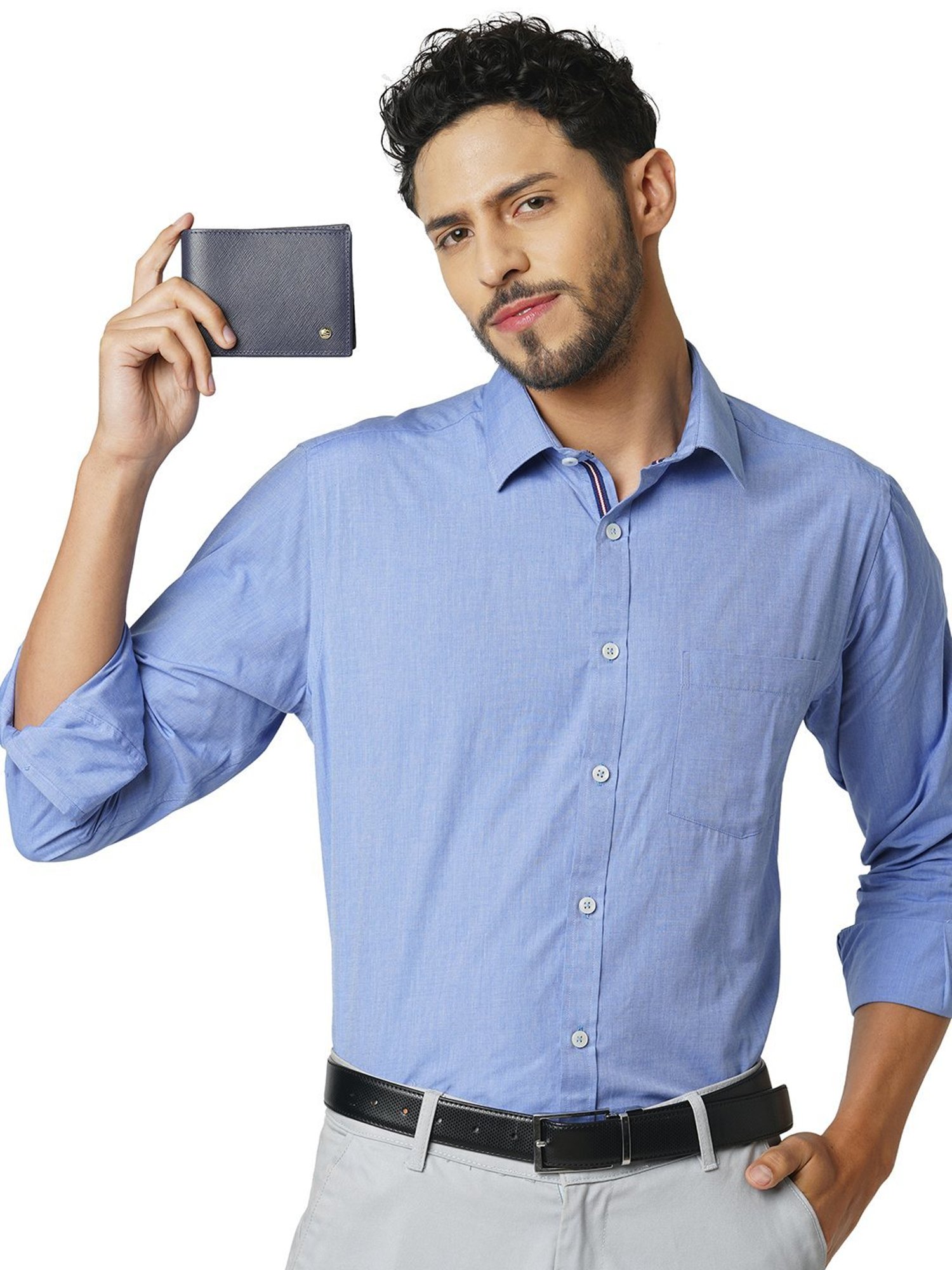 PERQUISITE Navy Casual Leather Bi-Fold Wallet for men