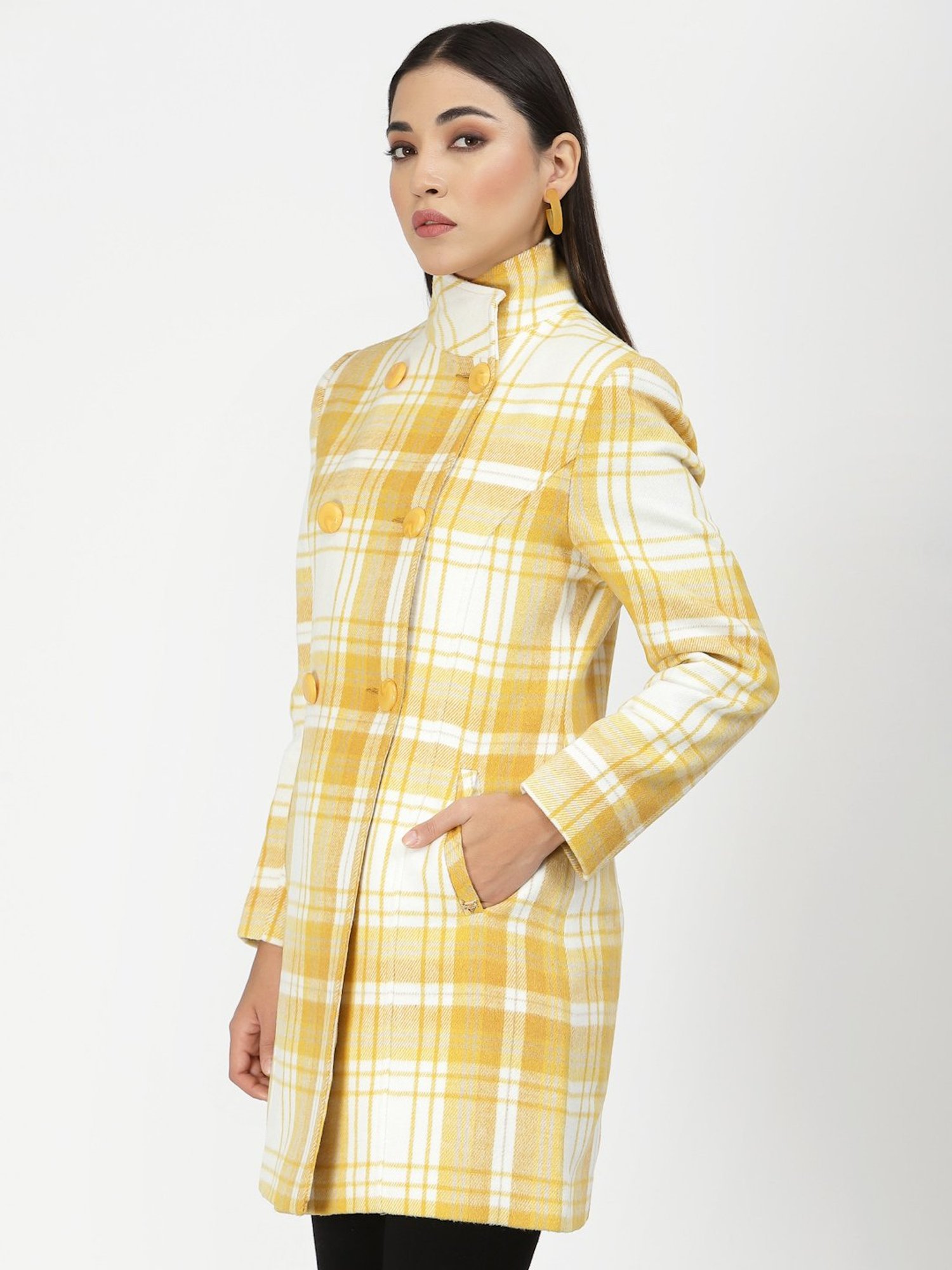 Juelle Yellow & White Check Over Coat