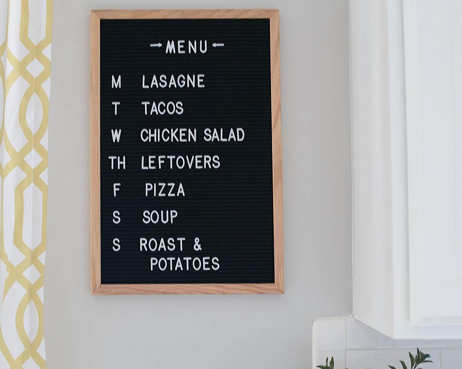 Word Up Premium Felt Letter Board (12x18, Oak Frame and Black Felt) with 300 3/4" Characters and Emojis and 350 1" Characters