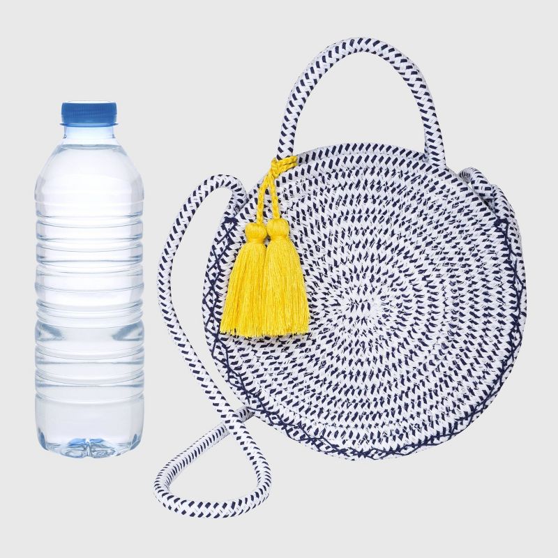 VR NYC Magnetic Strap Closure Mosaic Design Denim Laser Cut Crossbody Bag - Blue