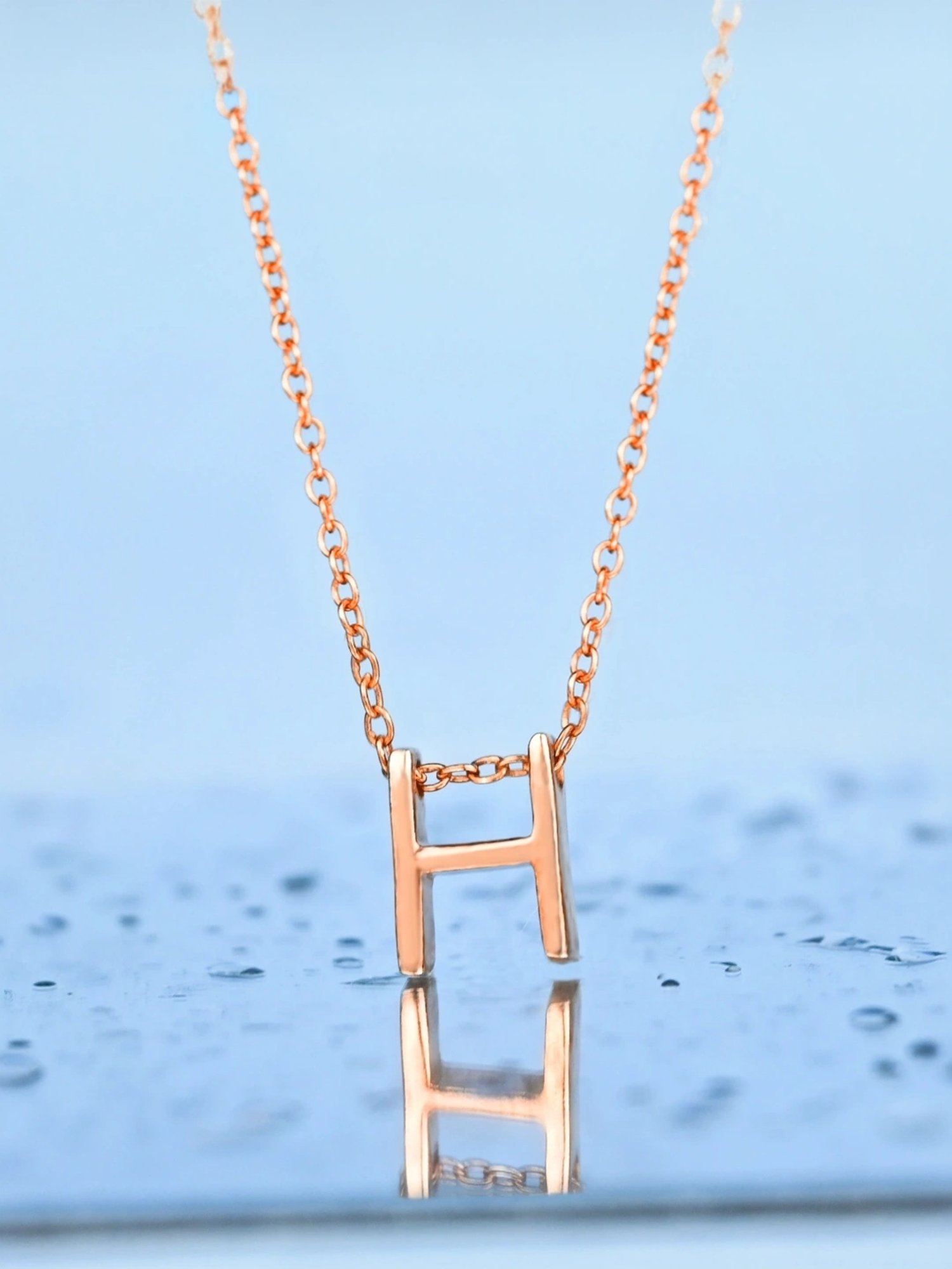 Touch925 Sterling Silver Harmony H Initial Rose Gold Chain Pendant