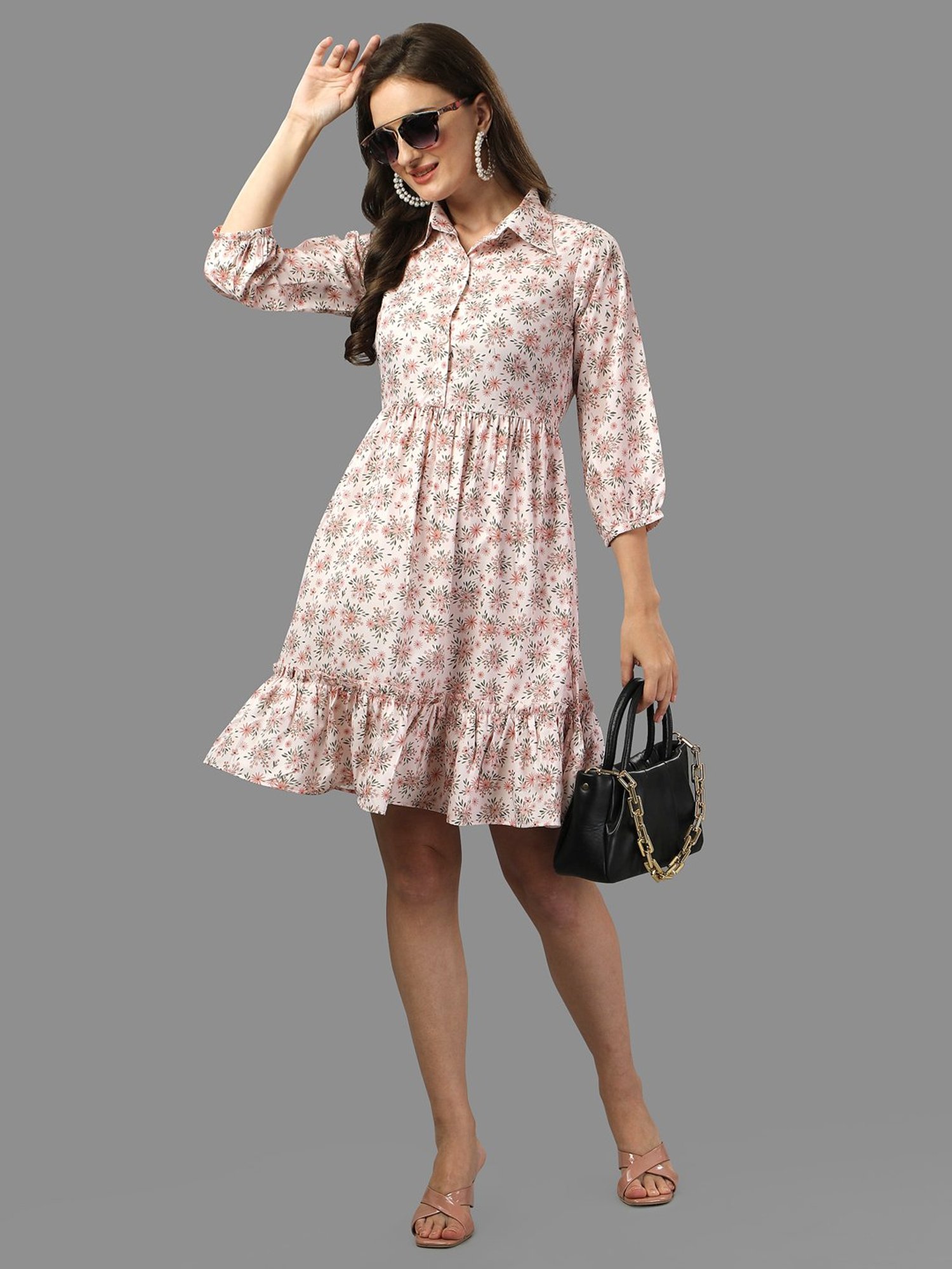MASAKALI.CO Light Pink Floral Print A Line Dress