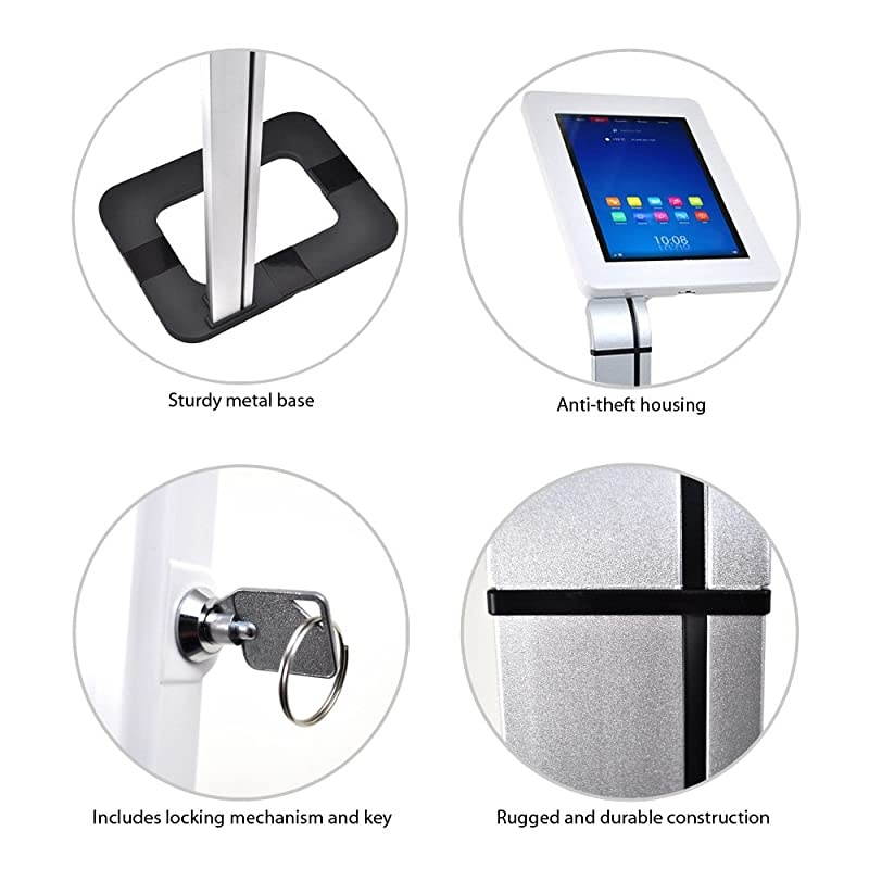 AntiTheft Tablet Security Stand Kiosk Floor Standing Mount Tablet Case Holder w Lock Adjustable Clamp Arm Internal Cable Routing For iPad 2 3 4 Samsung Android Tablets  PSPADLK38