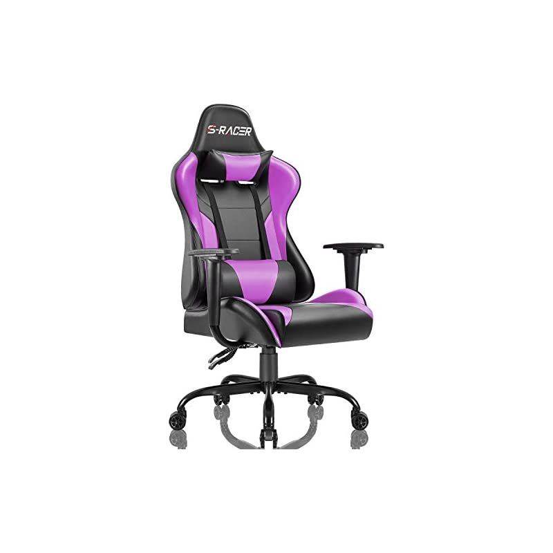 Gaming Office Chair Computer Chair High Back Racing Desk Chair PU Leather Adjustable Seat Height Swivel Chair Ergonomic Executive Chair with Headrest for Adults (Purple)