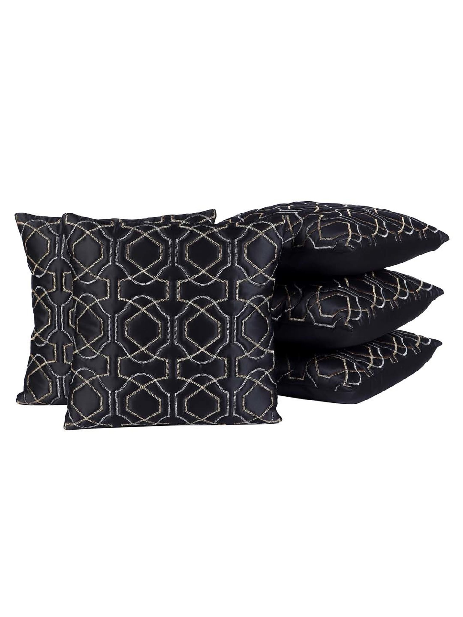 MFD HOME Furnishing Black Satin Cushion Cover - Set of 5