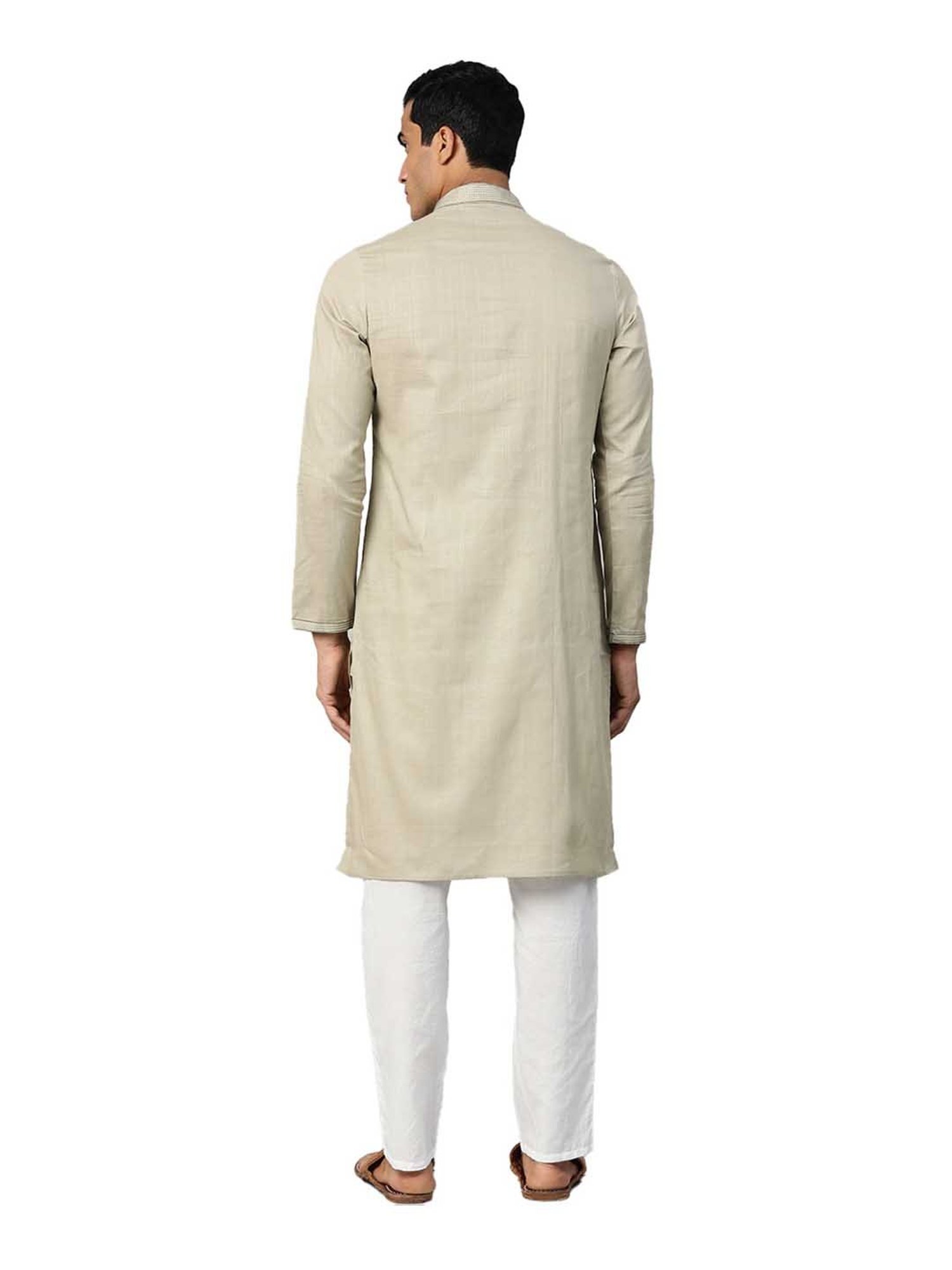 Manthan Light Grey Regular Fit Solid Kurta