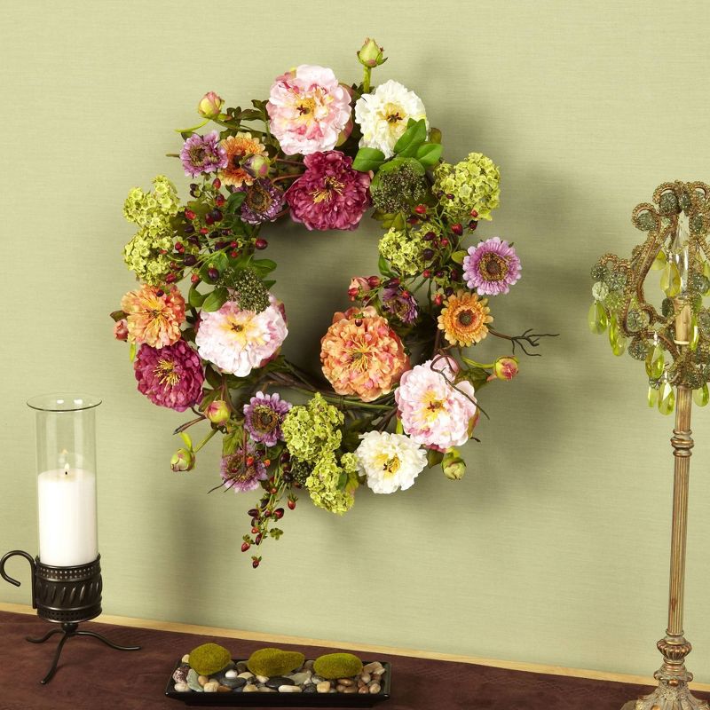 Nearly Natural 24" Peony Wreath