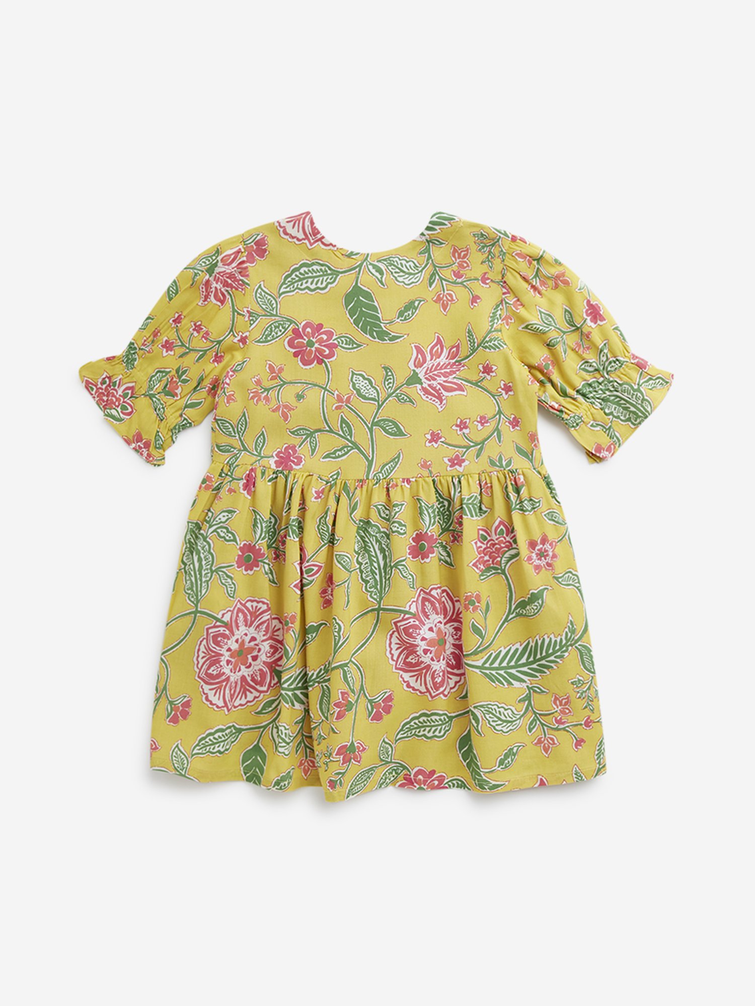 Utsa Kids by Westside Yellow Floral Printed Peplum Ethnic Top