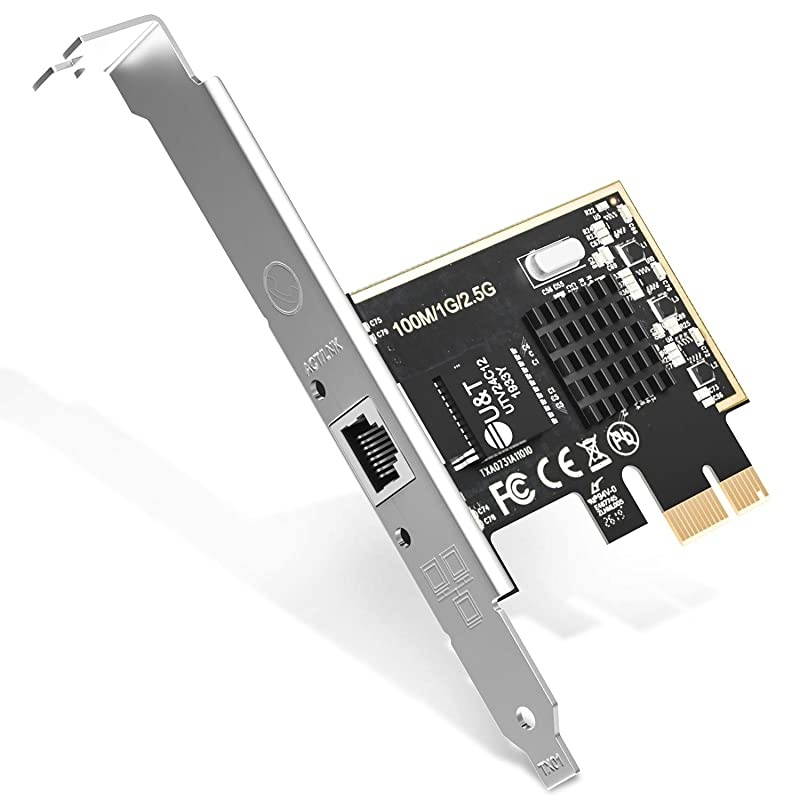 PCIe Network Adapter with 1 Port, 2500/1000/100Mbps PCI Express Gigabit Ethernet Card RJ45 LAN Controller Support Windows Server/Windows/Linux, Standard and Low-Profile Brackets Included