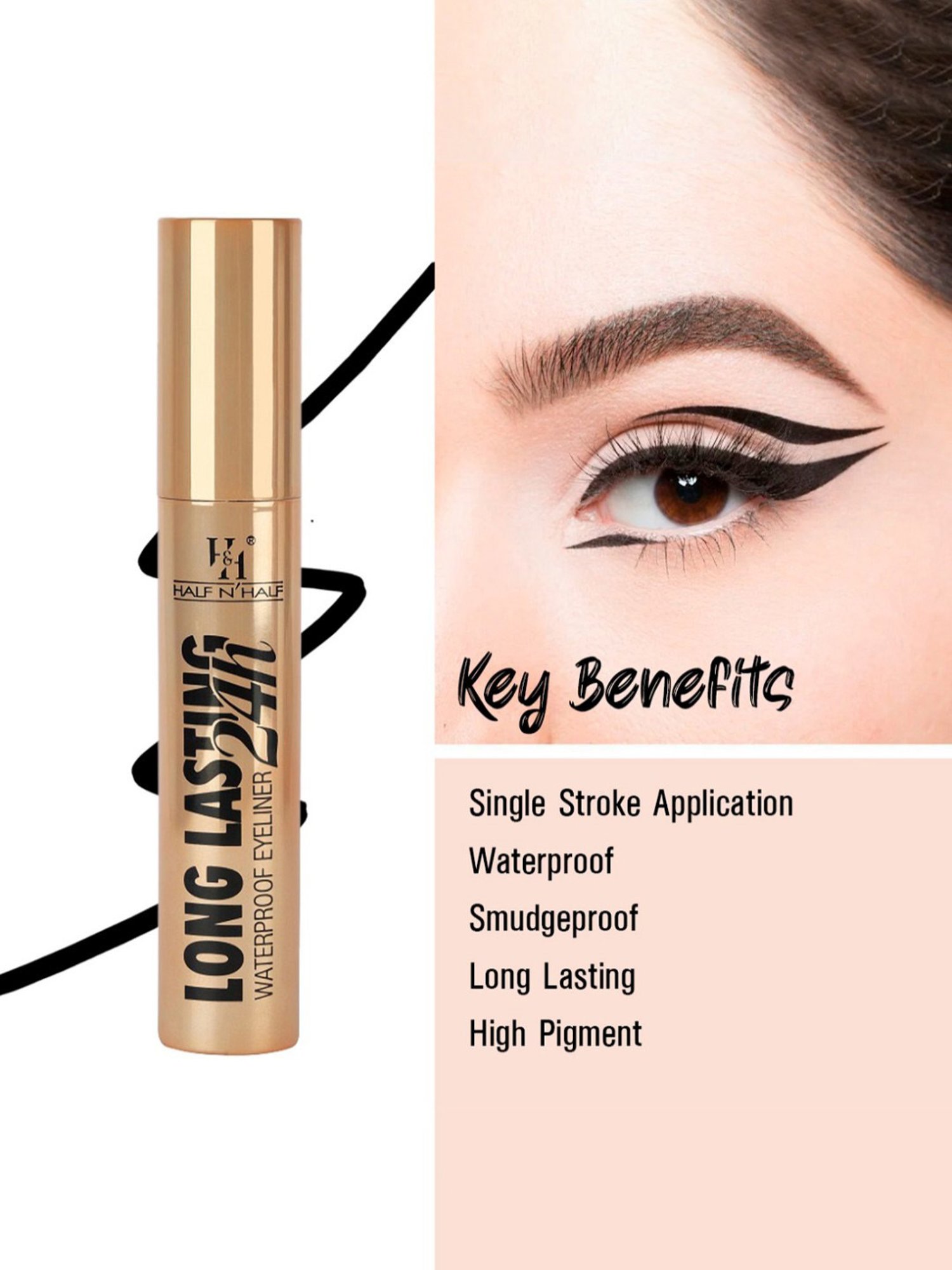Half N Half Long Lasting 24H Waterproof Eyeliner Black - 8 ml