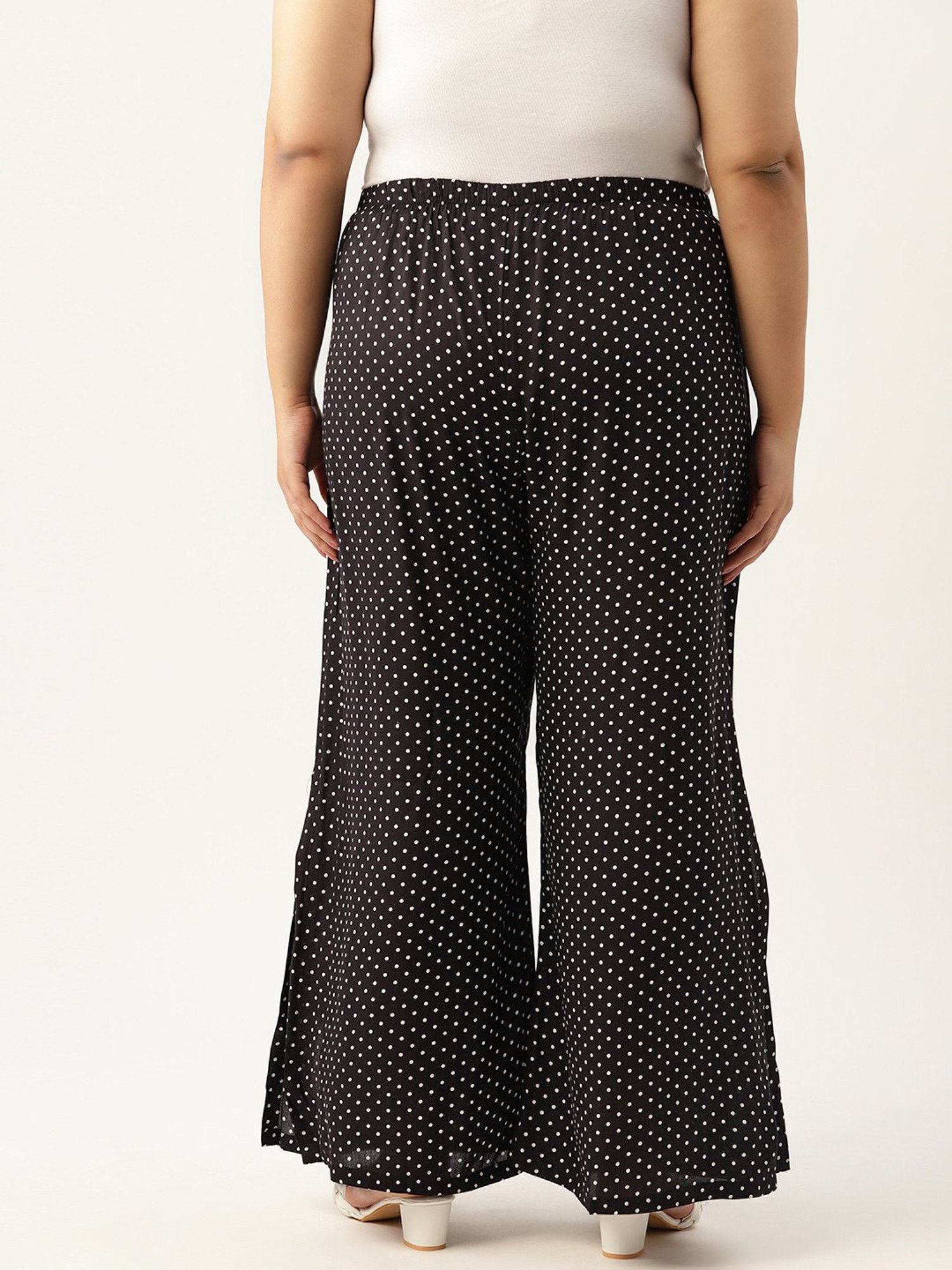 theRebelinme Black Polka Dot High Rise Regular Fit Palazzos