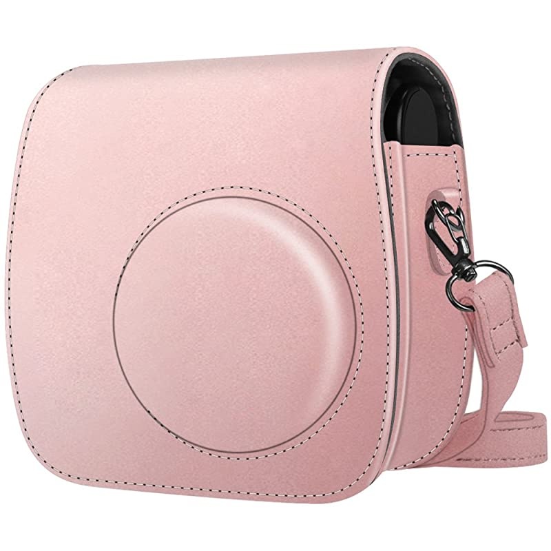 Protective Case Compatible with Polaroid PIC300 Fujifilm Instax Mini 7s Instant Film Camera Premium Vegan Leather Bag Cover with Removable Strap Rose Gold