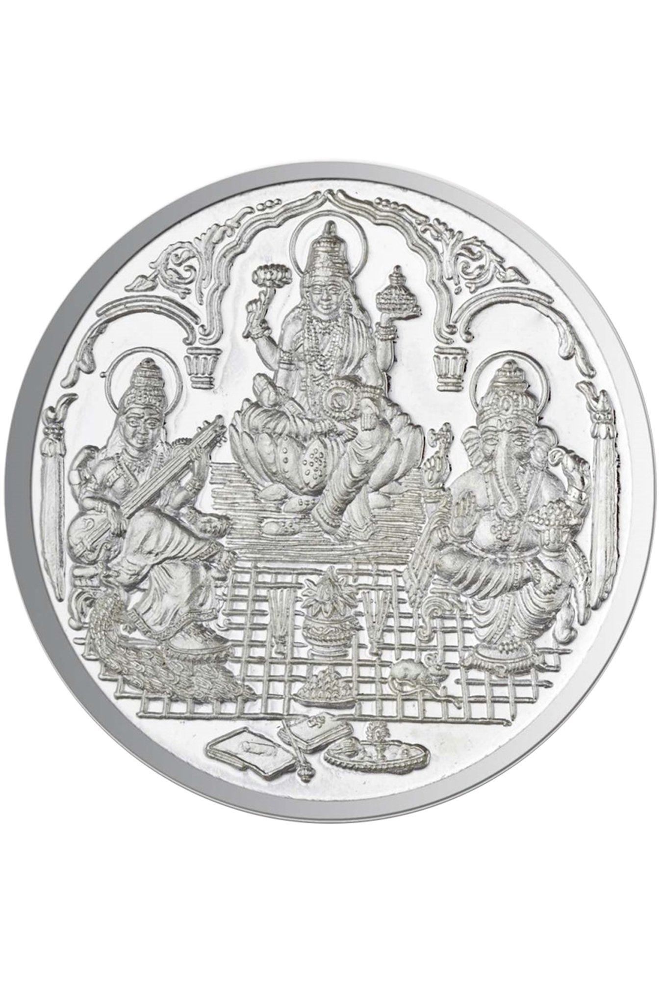 Sri Jagdamba Pearls Saraswathi Ganesh & Lakshmi 999 Silver 50gm Silver Coin