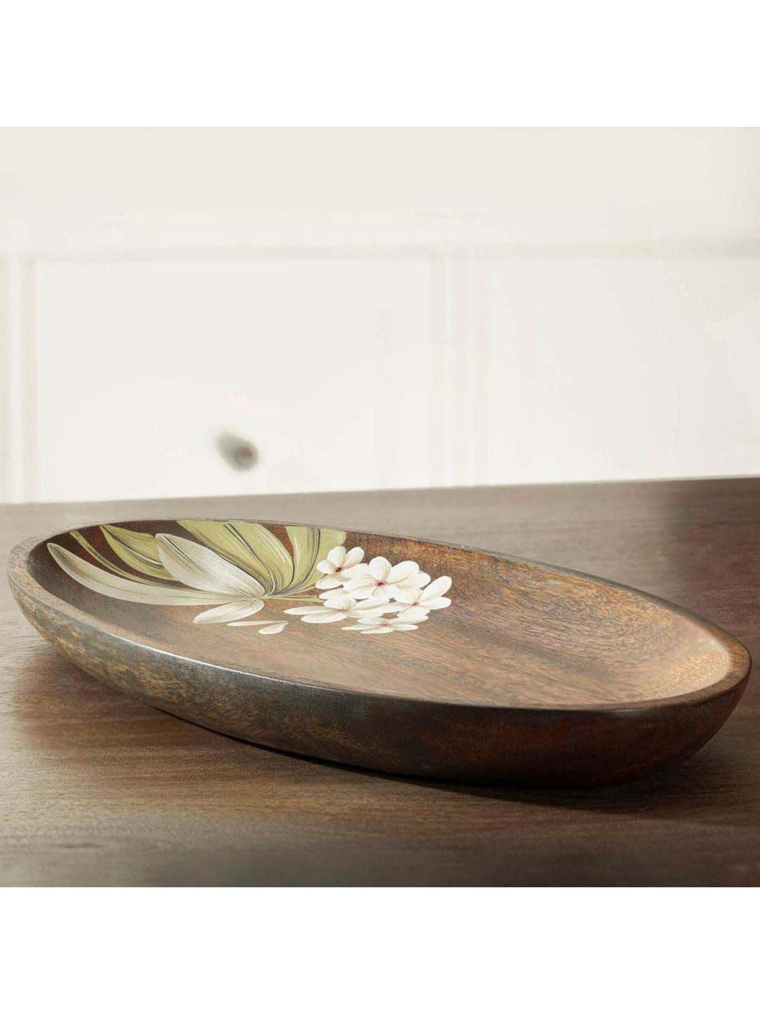 ellementry Frangipani Brown Wooden Oval Platter - Set of 1