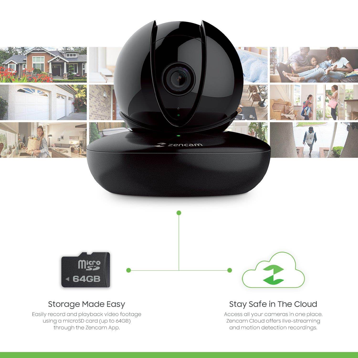 2-Pack Zencam WiFi Camera, 1080p HD Indoor Pan Tilt Zoom Wireless IP Security System with Night Vision, Two Way Talk, Motion Alerts, Remote Streaming, MicroSD & Cloud Storage, Black (2PACK-M2B)